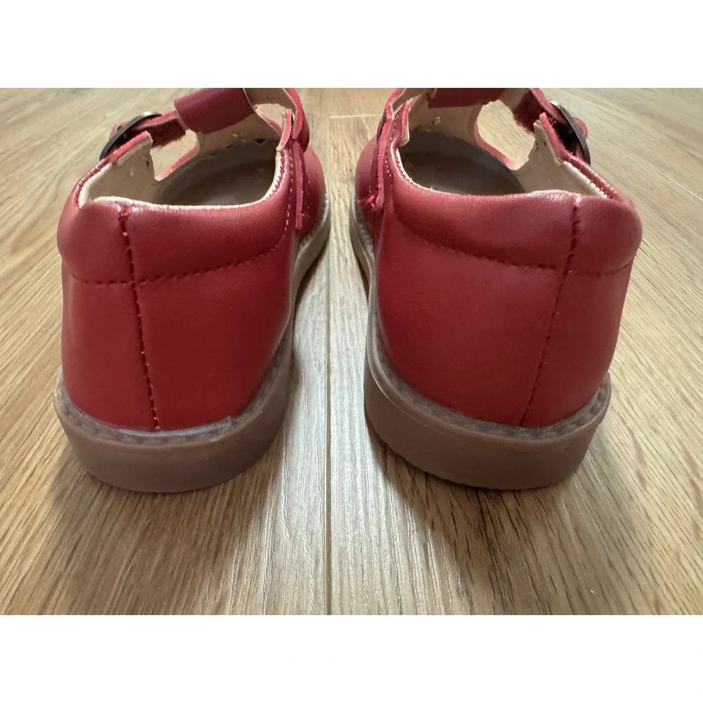 Abby & Evie Girls Red T-Strap Flower Cutout Shoes Hook Loop Size 11 EU 29